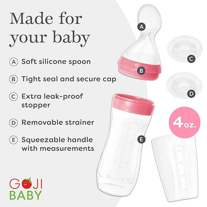 4 oz Silicone Baby Food Dispensing Spoon - 8 Pack - Great for 4+ Month Infants - Includes Stopper - Easy to Use and Mess-Free - Precise Food-Release Feeder-Great for Travel (Multicolored)