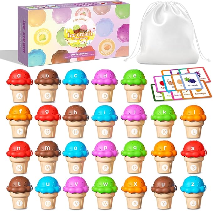Ice Cream Toys Color and Counting Alphabet Match Learning Toys (52Pcs Alphabet)