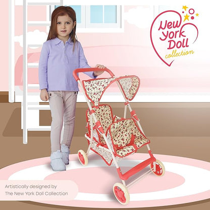 Double Doll Stroller for Baby Dolls Twin Dolls | Toy Doll Stroller for Toddlers, 4 Year Old 5 Year 8 Year 25” Tandem
