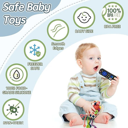 AiTuiTui Sensory Montessori Baby Teething Toys, Silicone Remote Control Teether Toddler Travel Toys for 3 6 9 12 Months