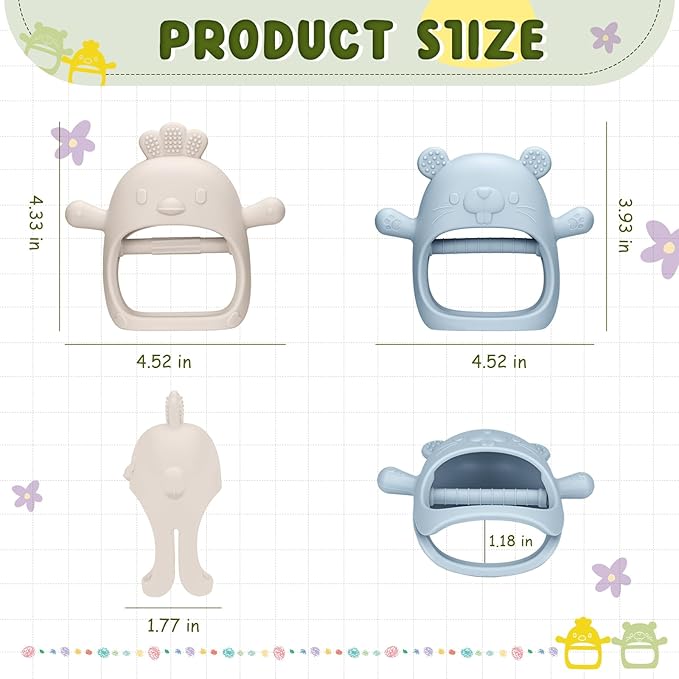 2 Packs Baby Teething Toys Silicone Teething Mittens for Infants 3 Months+, Never Drop & Easy to Hold Teethers