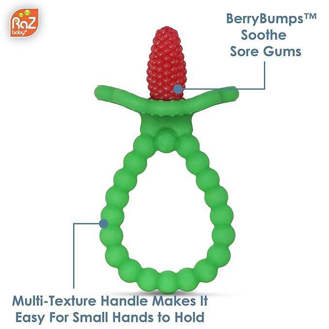 RaZbaby RaZberry Plus Silicone Teether Baby Toy - BerryBumps Soothe Babies Sore Gums 3m+ (Red)