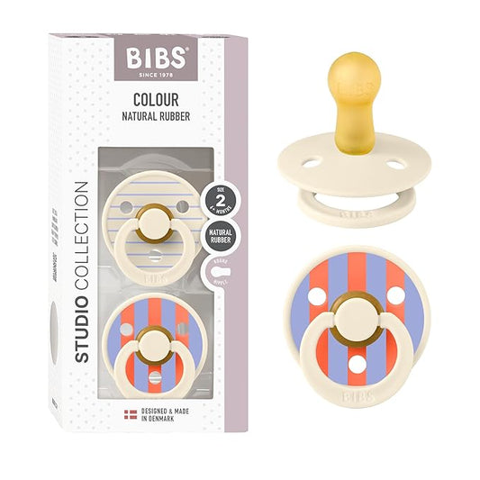 BIBS Pacifiers - Colour Studio 2 Pack | Round Nipple Baby Pacifier 6+ Months