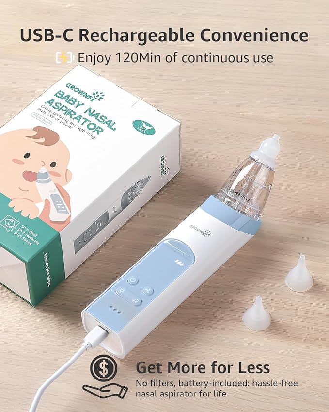 GROWNSY Nasal Aspirator for Baby, Electric Nose Aspirator for Toddler 3 Silicone