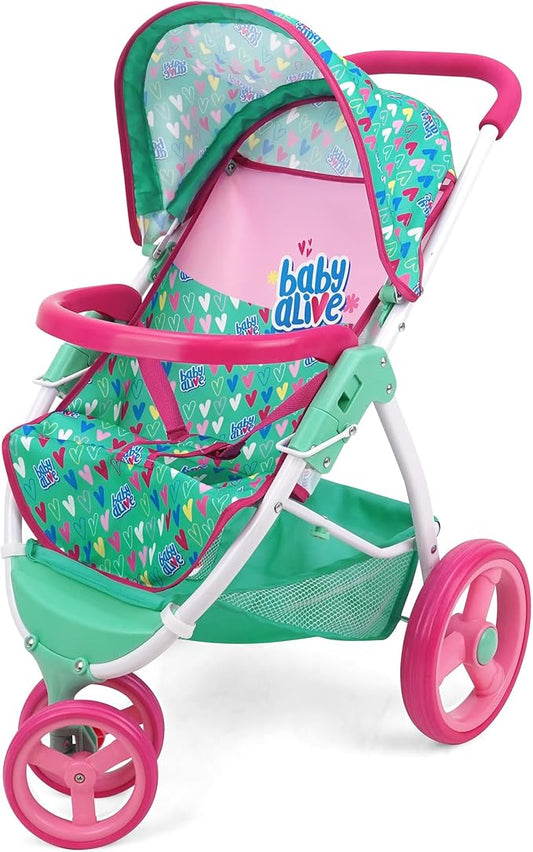 Baby Alive: Doll Jogging Stroller - Green, Pink 24", Foldable 3+