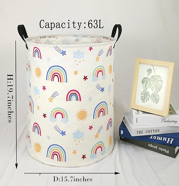 Round Rainbow Pattern Laundry Hamper Storage Basket Organizer Hamper Storage
