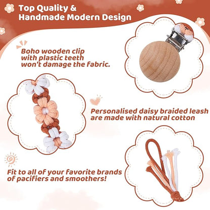 Pacifier Clip for Boys Girls Floral Daisy Macrame Baby Paci (1pack:Caramel Style