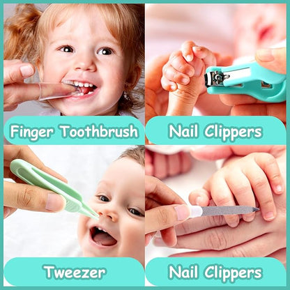 Baby Healthcare and Grooming Kit, 20 in 1 Portable Baby Safety Care Set with Hair Brush Comb Nasal Aspirator Electric Nail Trimmer Set Baby Essentials kit for Newborn Boys Girls (Green 20 in 1)