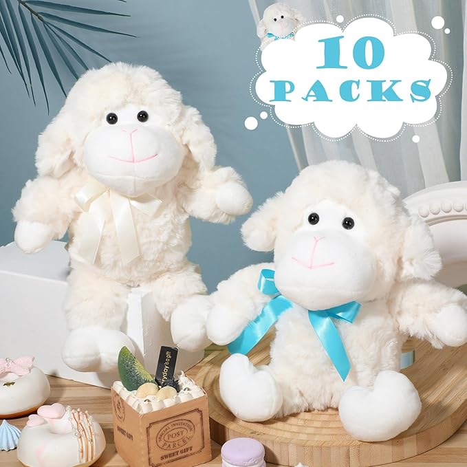 Poen 10 Pcs Lamb Plush Toys Stuffed Animal Sheep 11 Inch Little Lamb Plushy Cute Stuffed Animal Lamb Doll White Sheep Toys Huggable Lamb Toys Gift for Little Ones, Friends