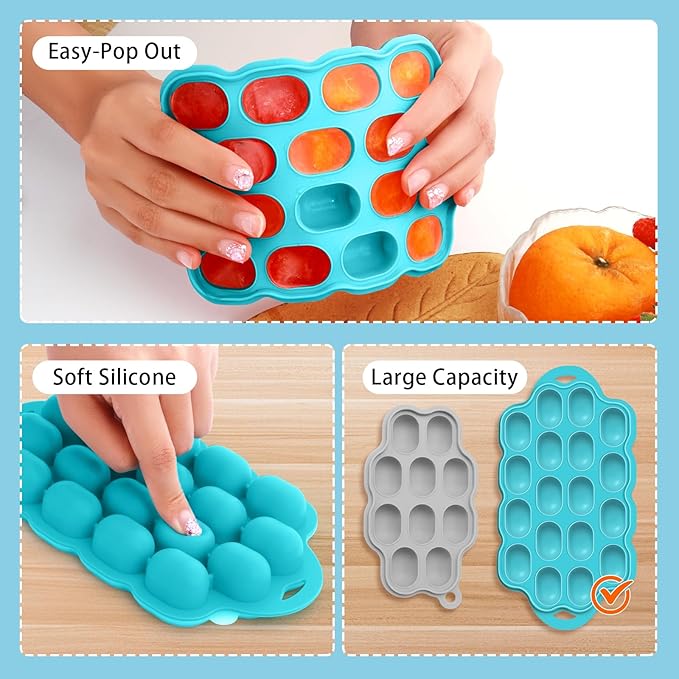 Silicone Baby Food Teether Feeder with Breastmilk Popsicle Molds Combo, BPA Free Baby Fruit Food Feeder Pacifier 4m+, 3