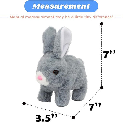 Hopearl Hopping Rabbit Interactive Electronic Pet Plush Bunny Toy with Sounds and Movements Animated Walking Wiggle Ears Twitch Nose Gifts for Toddlers Birthday, Gray 7''