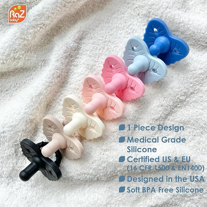 RaZbaby RaZzies Pacifier 3-Pack for Newborns &Infants 0m+ - Natural Nipple Shaped BPA Free Medical Grade Silicone 1 Piece 3-Pack)