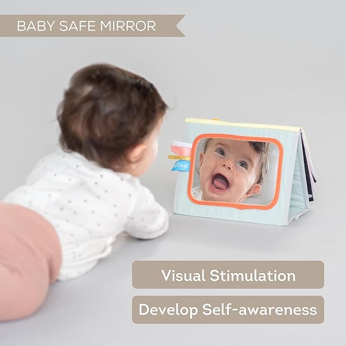 Taf Toys Savannah Infant Tummy-time Soft Crinkle Activity Book with Huge Baby Safe Mirror, 3D Activities