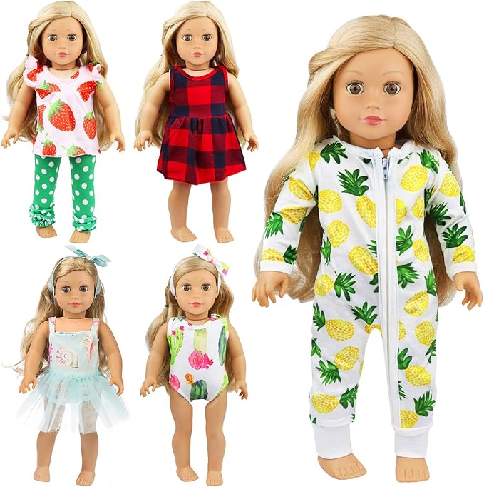 Ecore Fun 5 Sets 14-18 Inch Baby Doll Clothes Dresses Outfits Pjs for 43cm New Born Baby Dolls, 15 Inch Baby Doll 18 Inch