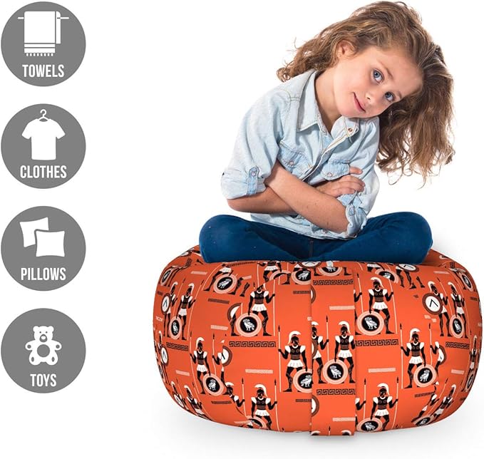 Lunarable Myth Storage Toy Bag Chair, Roman Men Illustration with Silhouette Forms, Stuffed Animal Organizer Washable Bag, Small Size, Sienna Black