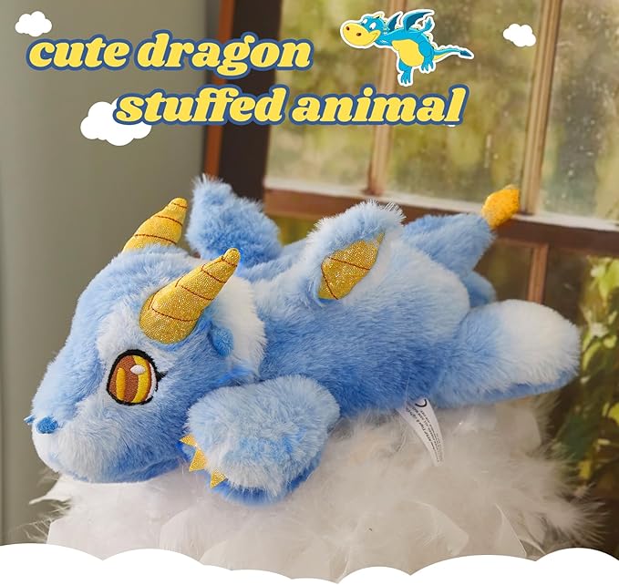 Houwsbaby 11'' Blue Dragon Stuffed Animal,Flying Dragon Plush Doll Dinosaur Stuffed Animal