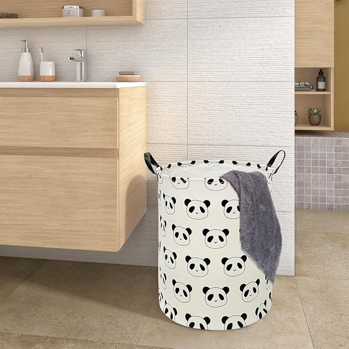 Round Panda Pattern Laundry Hamper Storage Basket Organizer Hamper Storage