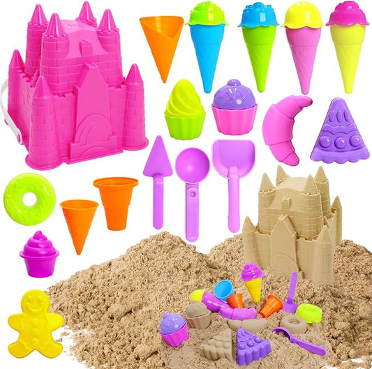 Ice Cream Beach Toys Sand Toys Set for Girls Kids Ages 4-8,Beach Castle Toys Sand Bucket Toddler Baby Ages 3