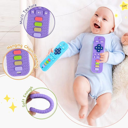 Hooku 2 Pack Remote Teether for Baby, Silicone Teethers for Babies 6-12 Months 0-6 Months,