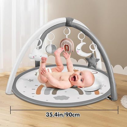 dearlomum Baby Play Gym Mat, Tummy Time Mat with 6 Detachable Toys for Stage-Based Sensory & Motor Skill All Development