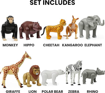 Beverly Hills Doll Collection Safari Animals Figures Set of 10, Safari Zoo Animal Toys for Toddlers