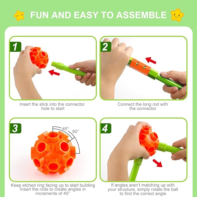 Fort Building Kit for Kids,STEM Construction Toys 3 4 5 6 7 8 9 10 11 12 Activity,140 Pcs,Orange