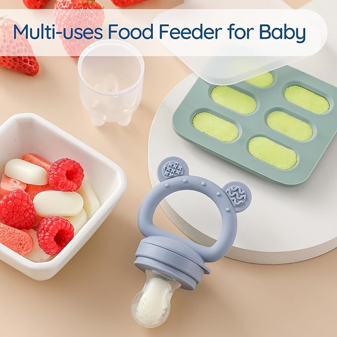 2 Pack Silicone Baby Fruit Feeder with Mini Freezer Tray, Baby Teethers