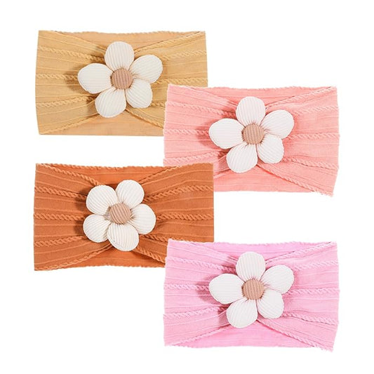 Lusofie 4Pcs Baby Flower Headbands Baby Girls Nylon Headbands Soft Stretchy Baby Headband Baby Girl Accessories for Newborn Infant Toddler (Purple, Pink