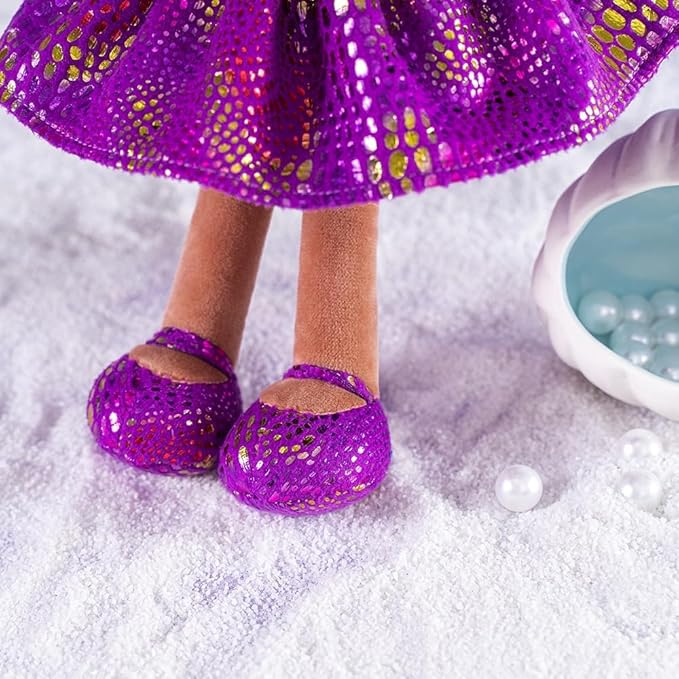 Gloveleya Soft Dolls Plush Figure Brown Skin Glitter Purple Dress 12inches