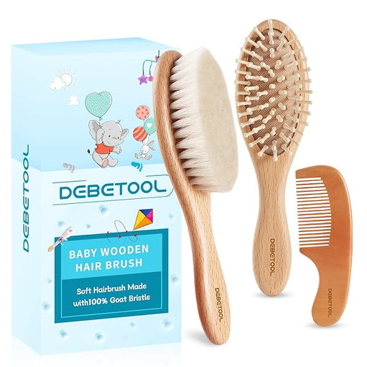Baby Hair Brush and Comb Set for Newborns & Toddlers - Wooden Baby Brush Set With Soft Goat Bristle and Toddler Comb, Ideal for Cradle Cap
