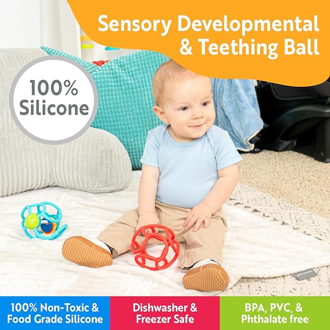 OgoBolli Teether Ring Tactile Sensory Ball Toy for Babies & Toddlers - Stretchy, Squishy 6+ Months