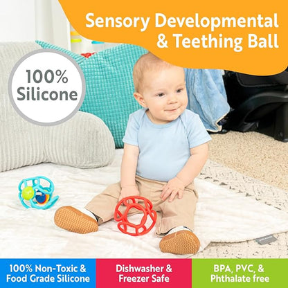OgoBolli Teether Ring Tactile Sensory Ball Toy for Babies & Toddlers - Stretchy, Squishy 6+ Months
