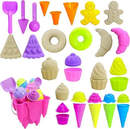 Ice Cream Beach Toys Sand Toys Set for Girls Kids Ages 4-8,Beach Castle Toys Sand Bucket Toddler Baby Ages 3