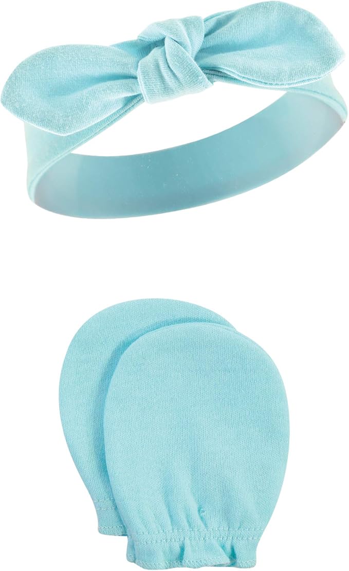 Hudson Baby Baby Girls' Cotton Headband and Scratch Mitten Set