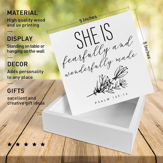 Nursery Desk Wooden Box Sign Decor for Girl, Fearfully and Wonderfully Made