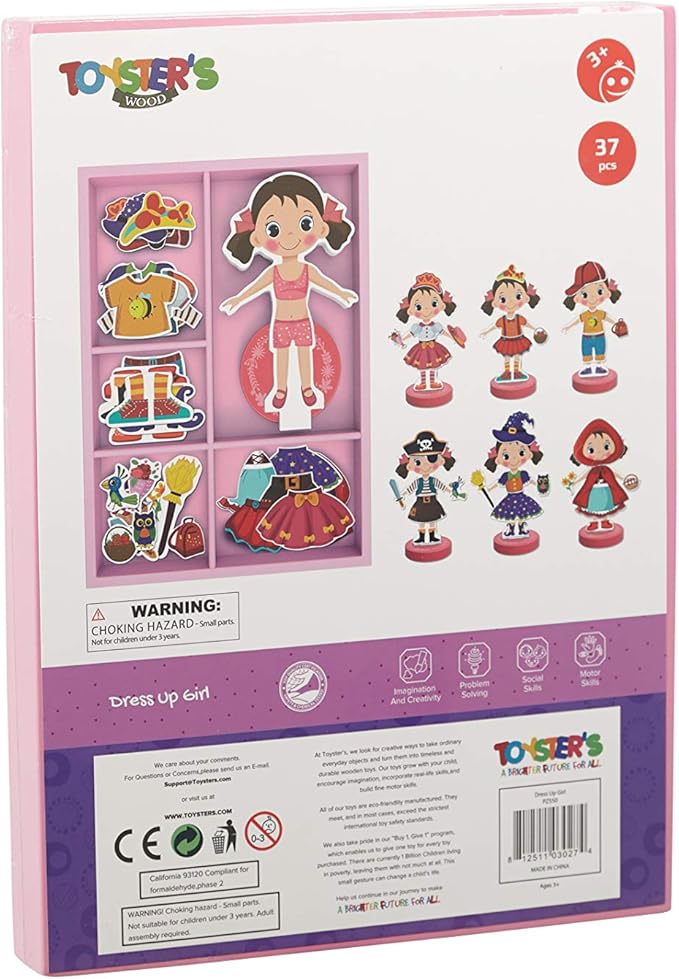 Magnetic Wooden Dress-Up Dolls Toy | Pretend Play Set Includes: 1 Wood Doll with 30 Assorted Costume Dress Ideas 3+