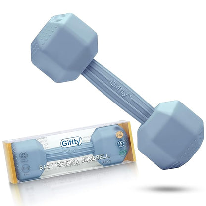 Giftty Baby Dumbbell Infant Rattle Silicone Teething Toy Teether Infants Toddler Sensory Toy Exercises Weight - Made of 100% Food-Grade Silicone, Safe for Baby Boys and Girls (1pcs 4.8oz