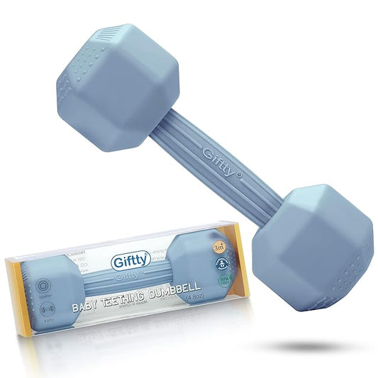 Giftty Baby Dumbbell Infant Rattle Silicone Teething Toy Teether Infants Toddler Sensory Toy Exercises Weight - Made of 100% Food-Grade Silicone, Safe for Baby Boys and Girls (1pcs 4.8oz