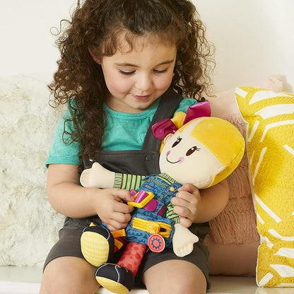 Playskool Dressy Kids Doll with Blonde Hair and Bow, Activity Plush Toy with Zipper 2 and