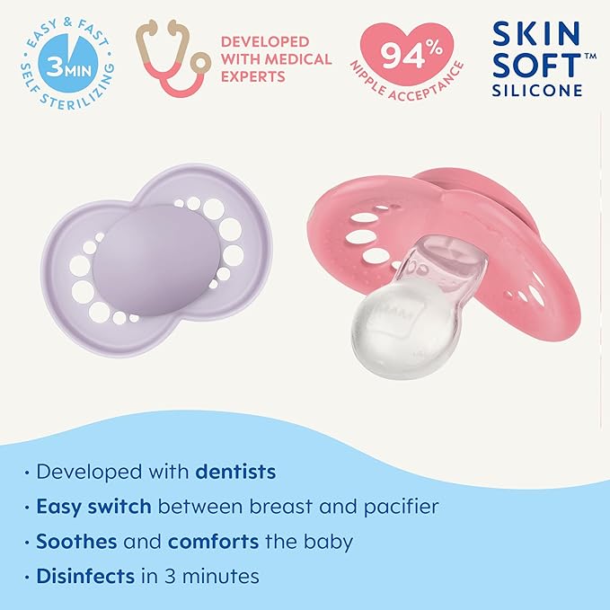 MAM Original Matte Baby Pacifier, Nipple Shape Helps Promote Healthy Oral Development ,6-16 Months(Pack 2)