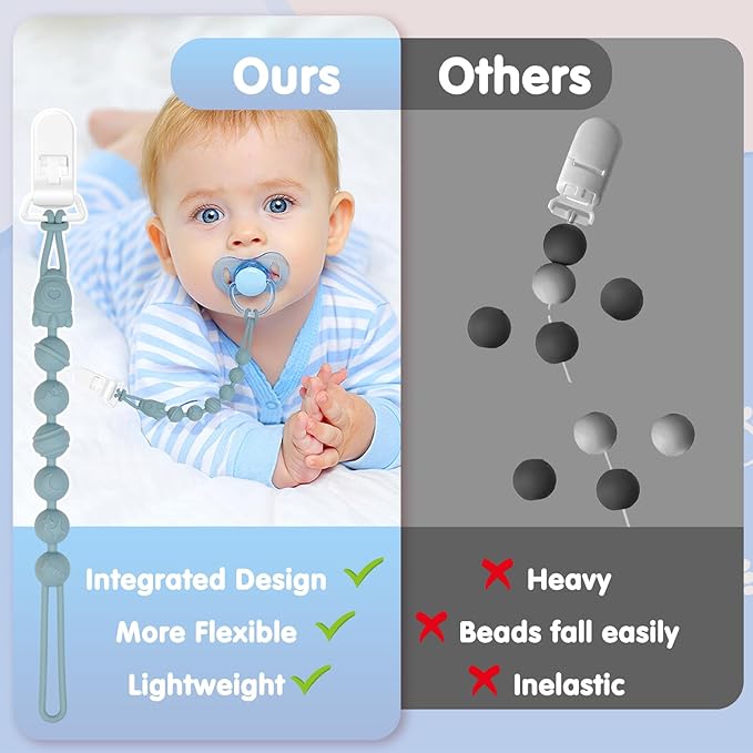 4-Pack Silicone Pacifier Clips’╝ÜOne-Piece Baby Pacifier Clip, 100% Food Grade Silicone