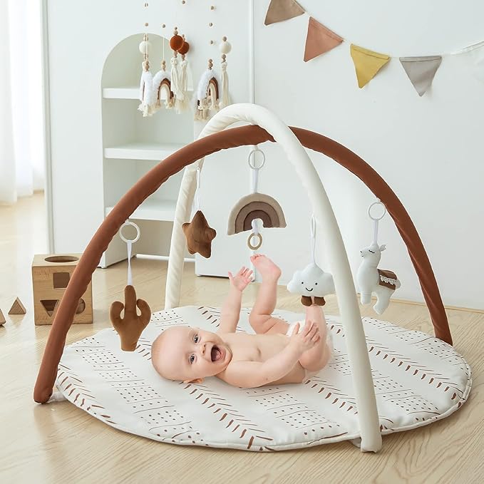 Razee Baby Gym Mat Infant Activity Gym Mudcloth Baby Activity 5 Toys