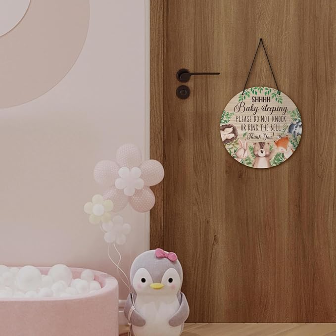 Putuo Decor Shh Baby Sleeping Door Sign for Front Door