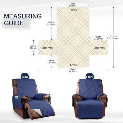 KinCam 100% Waterproof Recliner Chair Cover, Reclining Couch Covers for Pets, Dogs, Recliner Couch Slipcover Furniture Protector with Elastic Straps for Kids(30", Blue)