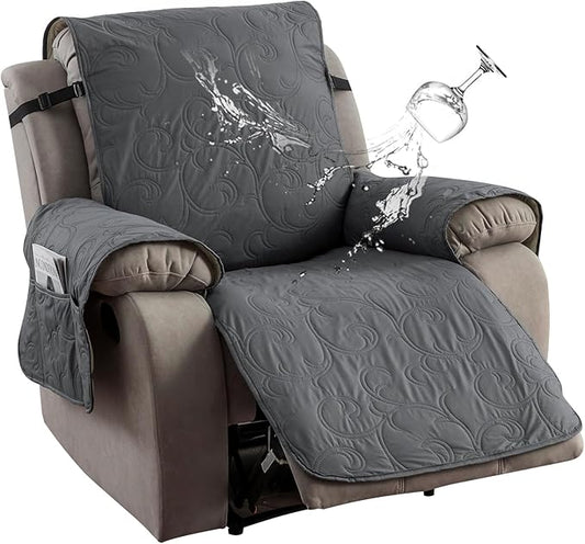 100% Waterproof Recliner Chair Cover, Recliner Chair Covers for Reclining Chair, Non-Slip Fabric Recliner Couch Cover for Living Room, for Pets Kids Protector, Washable (Dark Gray, 23"Recliner Chair)