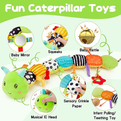 Baby Sensory Toy 0-6 Month Music Animal Stuffed Plush Caterpillar 0-3-6 Month 6-12 Month