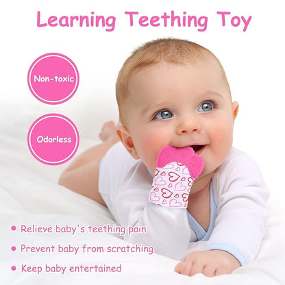 2Pack Silicone Teething Mitt, Soothing Infant Teething Mitten Pain Relief 0-12 Months