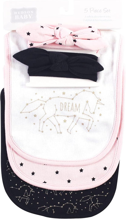 Hudson Baby Unisex BabyCotton Bib and Headband or Caps Set