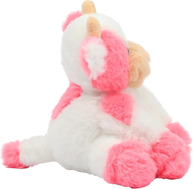 Hopearl Adorable Plush Cow Toy Floppy Dairy Cattle Soft Stuffed Animal Cute Birthday for Boys Girls Kids Toddlers, Strawberry Pink 9''