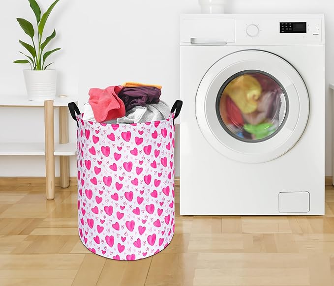 Round Love Heart Pattern Laundry Hamper Storage Basket Organizer Hamper